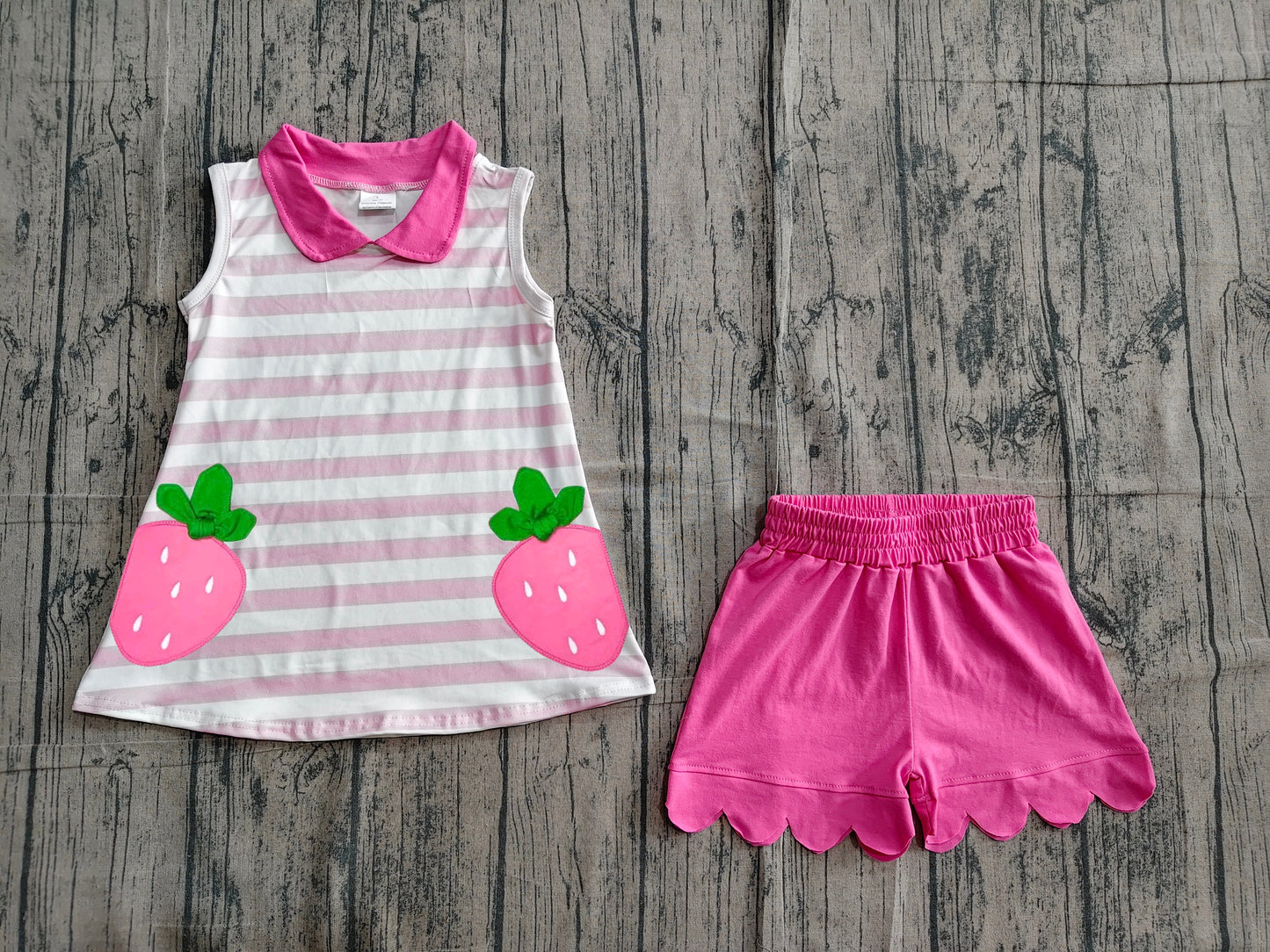 Pre order strawberry embroidery scallop shorts set