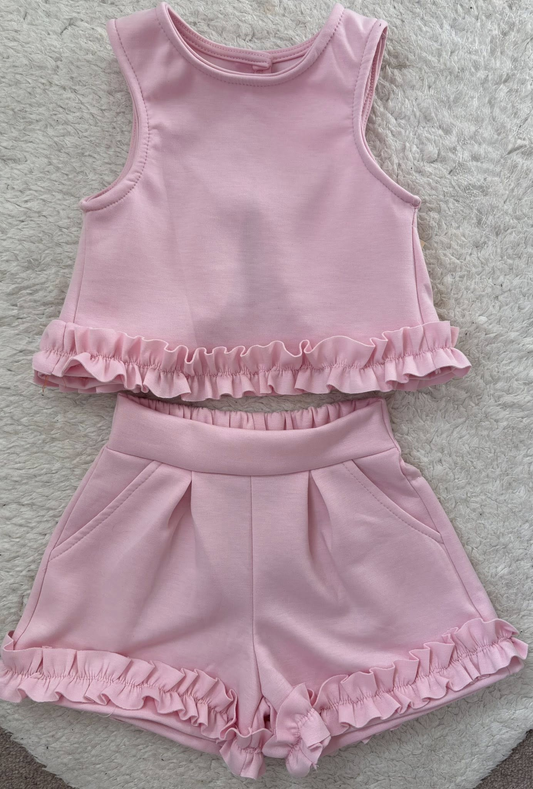 Pre order ruffle pink tank shorts set