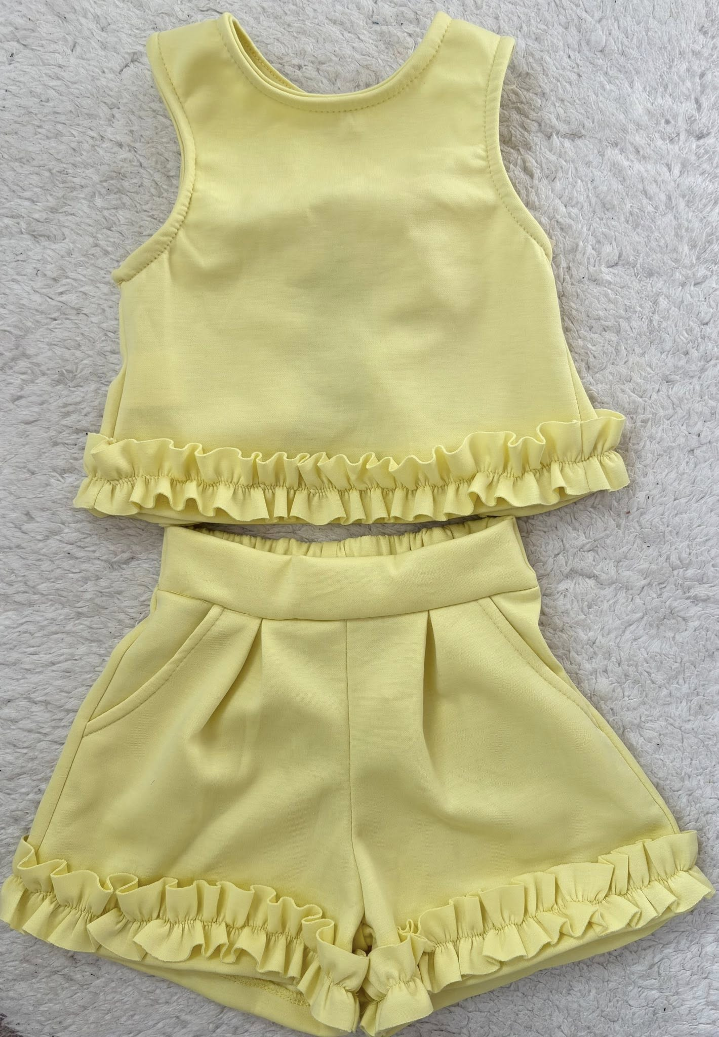 Pre order ruffle yellow tank shorts set