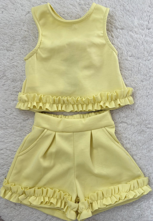 Pre order ruffle yellow tank shorts set