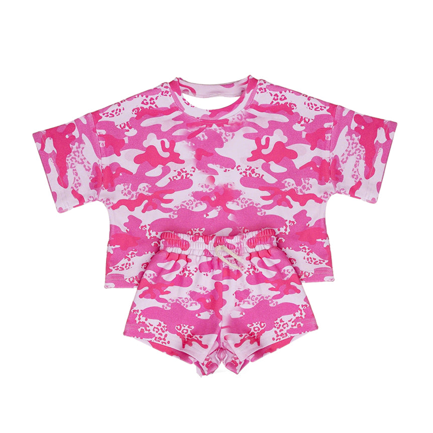 Pre order pink camo shorts set baby girl clothing