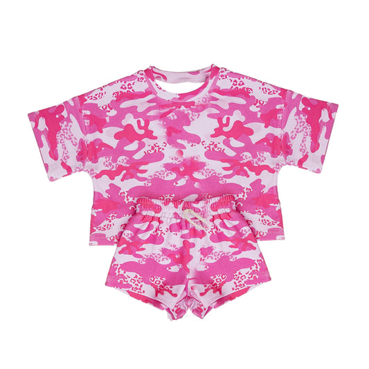 Pre order pink camo shorts set baby girl clothing