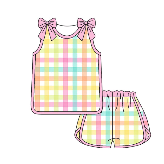 Pre order colorful plaid shorts set