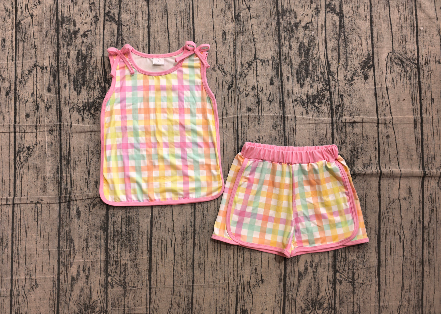 Pre order colorful plaid shorts set