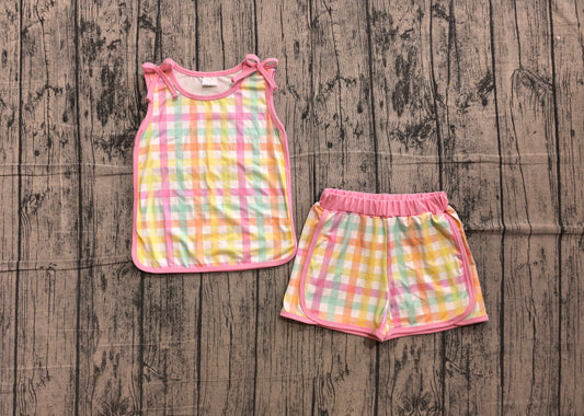 Pre order colorful plaid shorts set