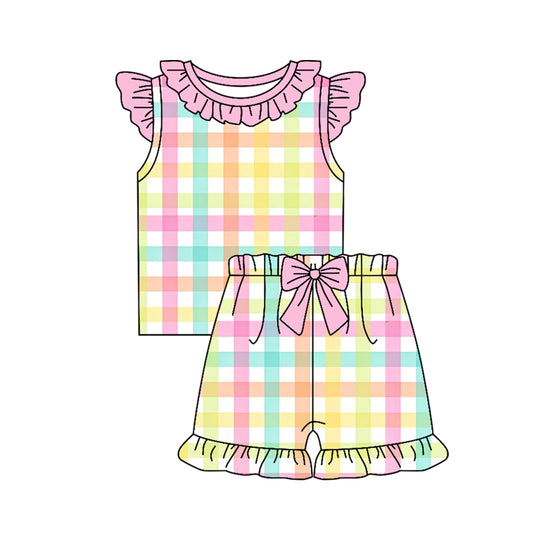 Pre order colorful plaid shorts set