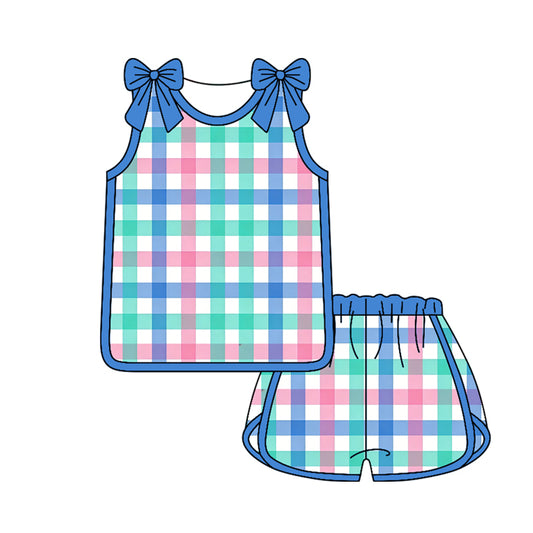 Pre order colorful plaid shorts set