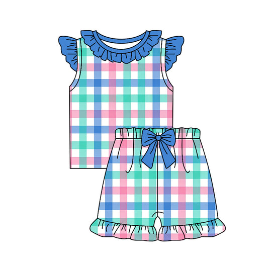 Pre order colorful plaid shorts set