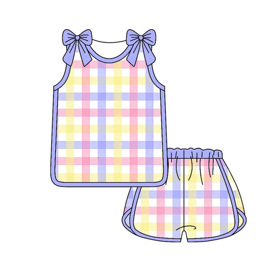Pre order colorful plaid shorts set
