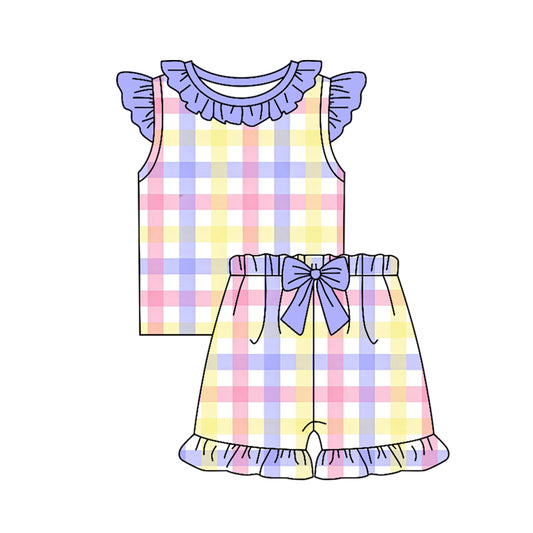 Pre order colorful plaid shorts set