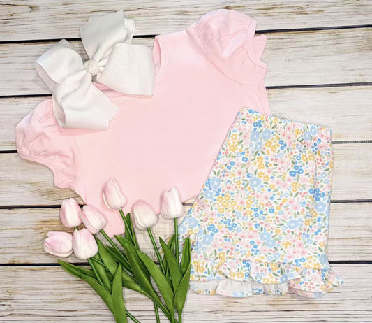 Pre order pink tee floral shorts set