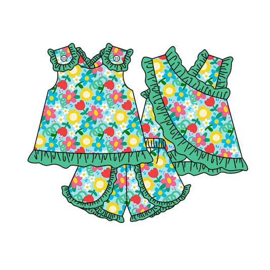 Pre order strap daisy flower shorts set girls clothes