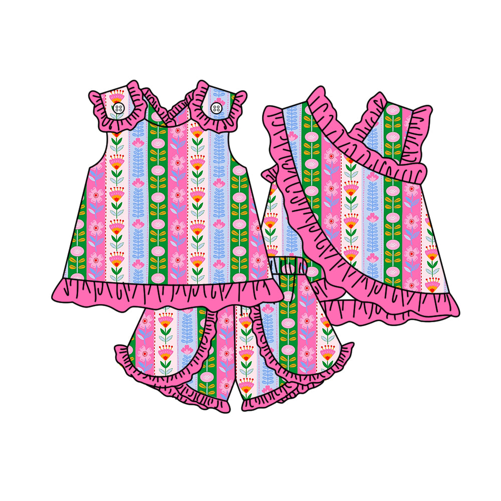 Pre order strap summer flower shorts set girls clothes