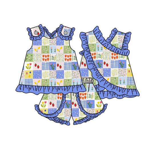Pre order strap patchwork shorts set girls clothes
