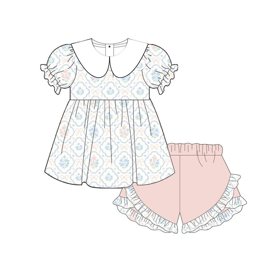 Pre order flower floral collared shorts set girls clothes