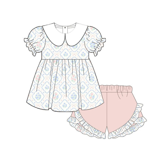 Pre order flower floral collared shorts set girls clothes