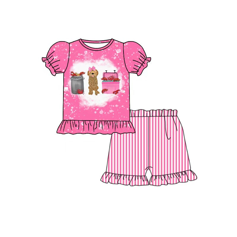 Pre order crawfish boil With brown lab trio girl shorts set