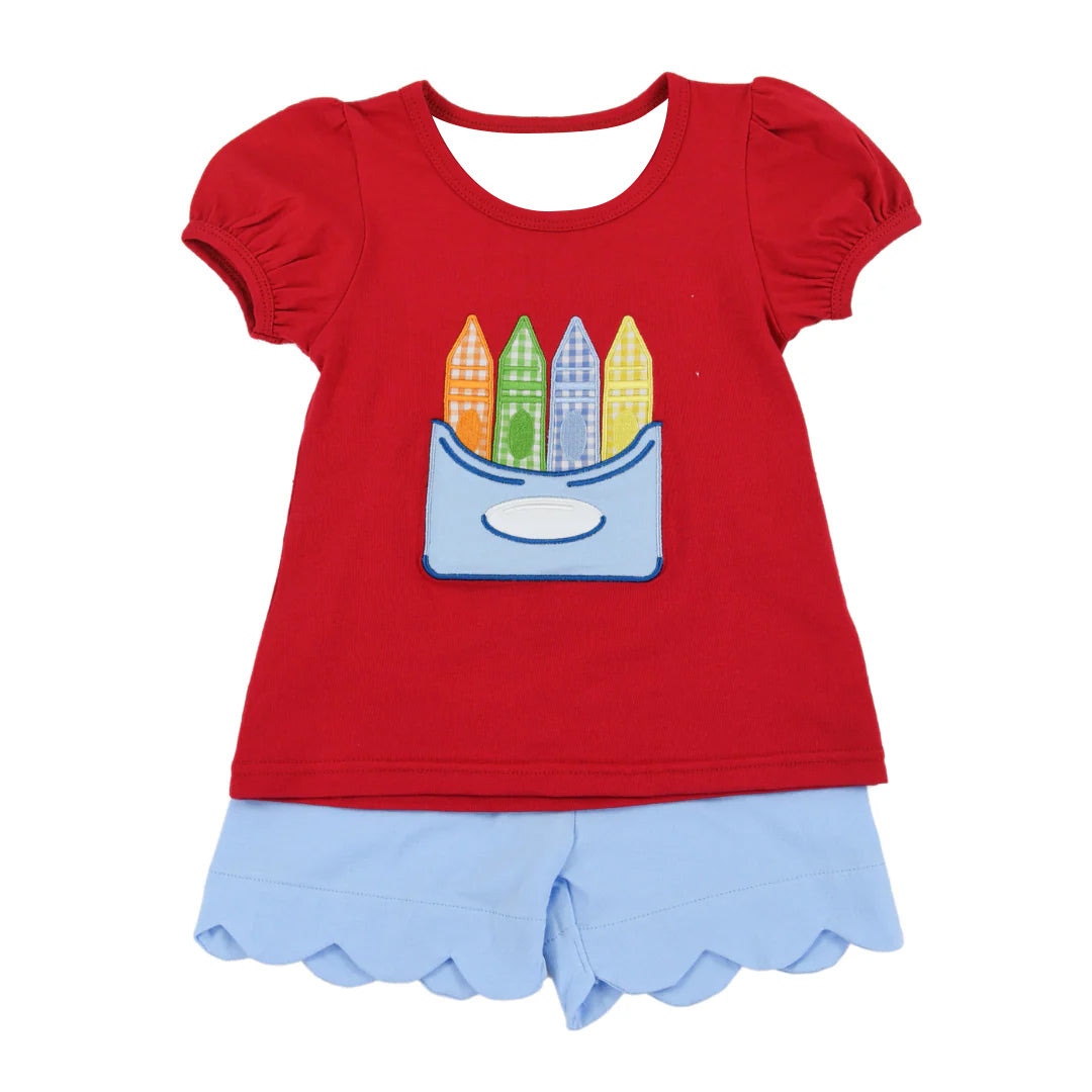 Pre order 4back to school pencil shorts set girl