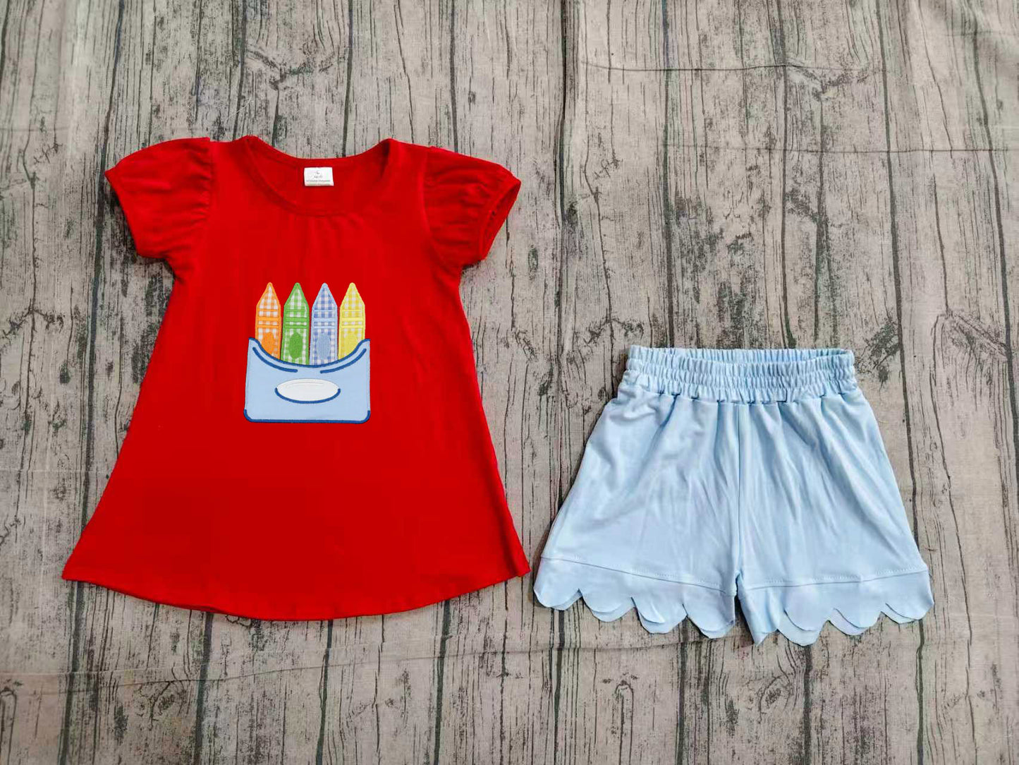Pre order back to school pencil embroidery shorts set girl