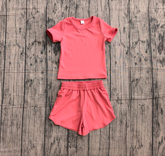 Pre order solid color coral activewear athletic shorts set