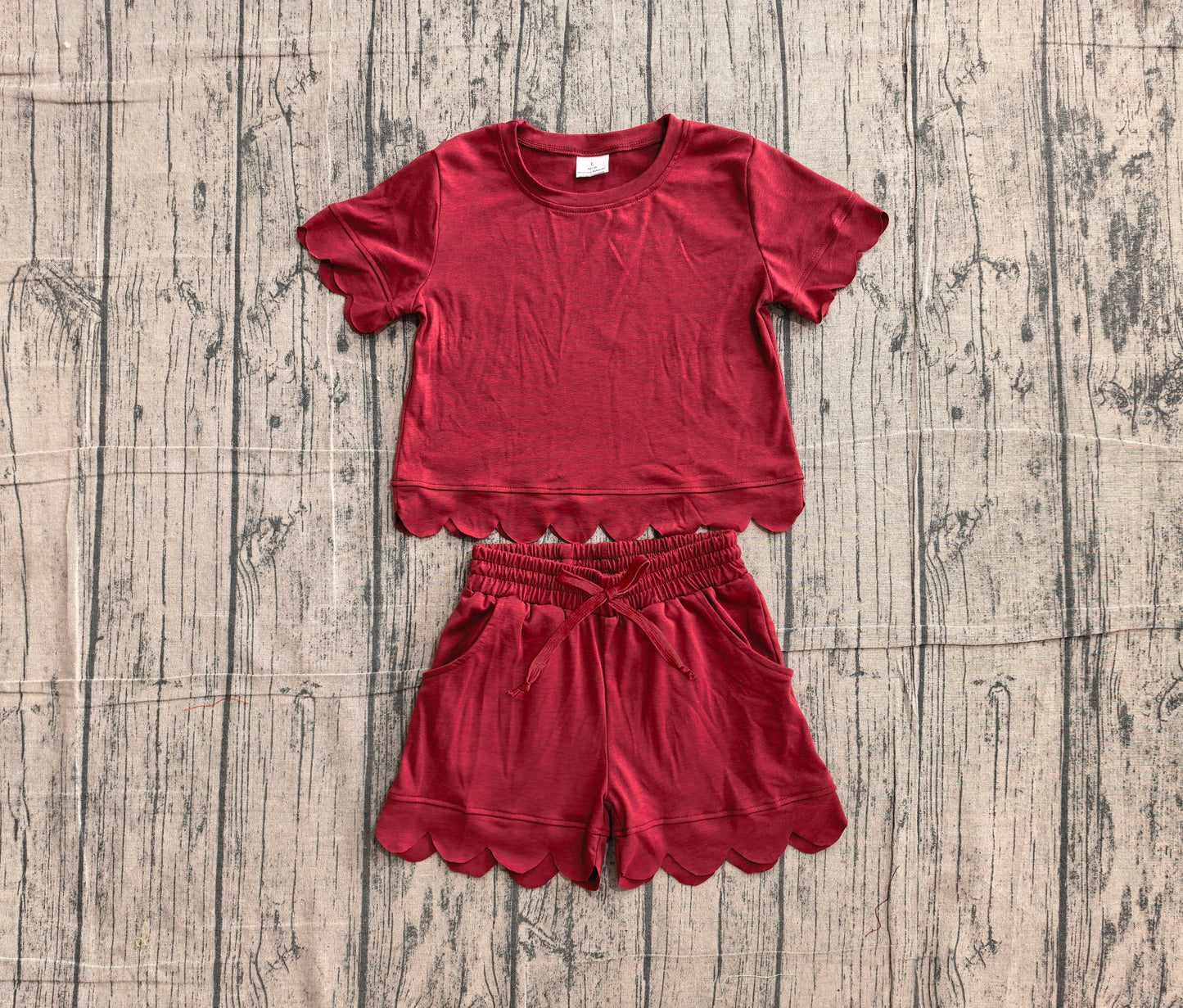 Pre order burgundy scallop shorts set