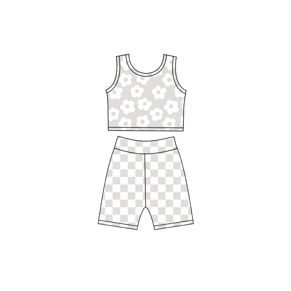 Pre order floral checkered activewear athletic shorts set