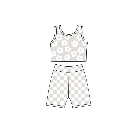Pre order floral checkered activewear athletic shorts set