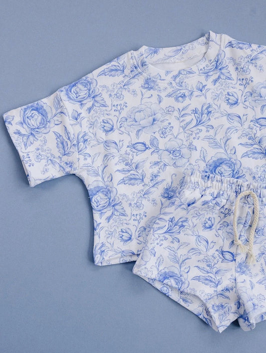 Pre order blue flower shorts set