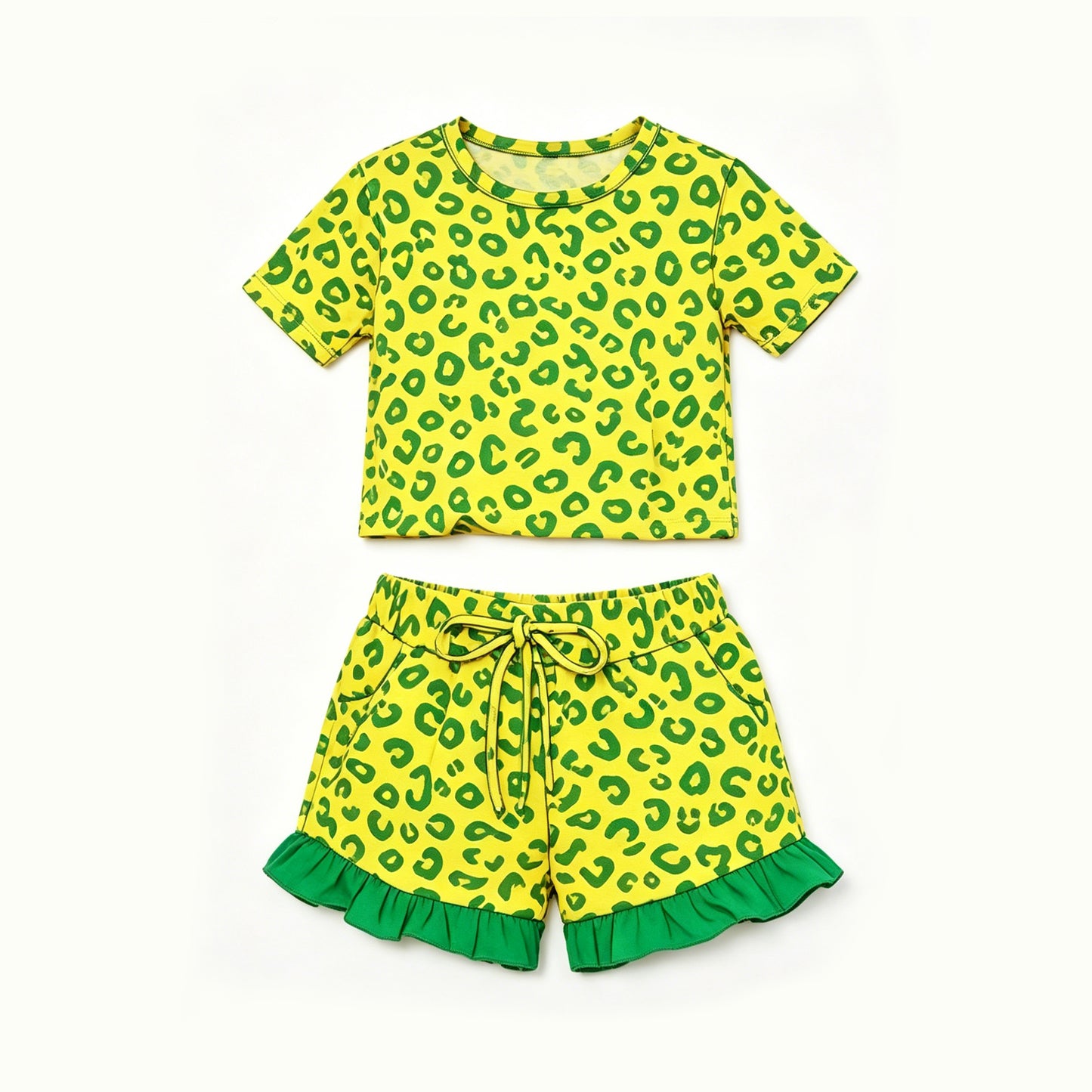 Pre order green leopard shorts set