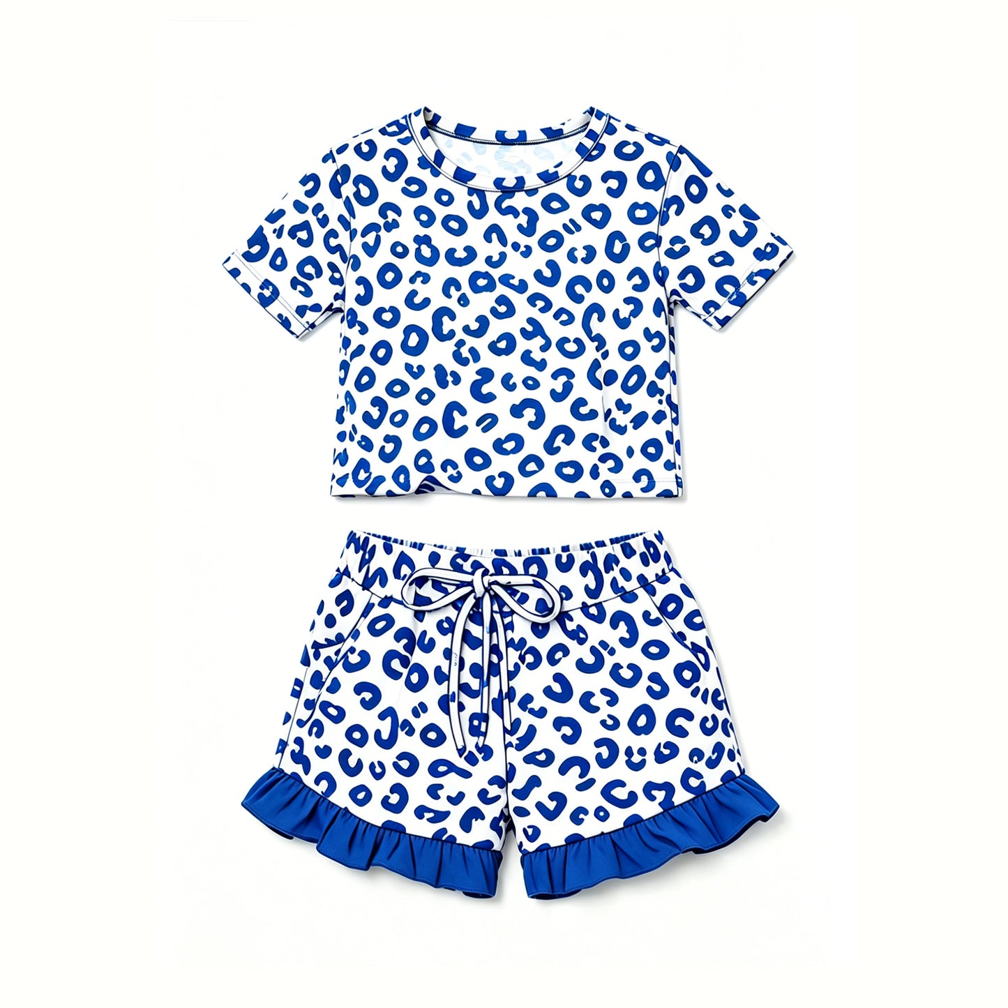 Pre order blue leopard shorts set