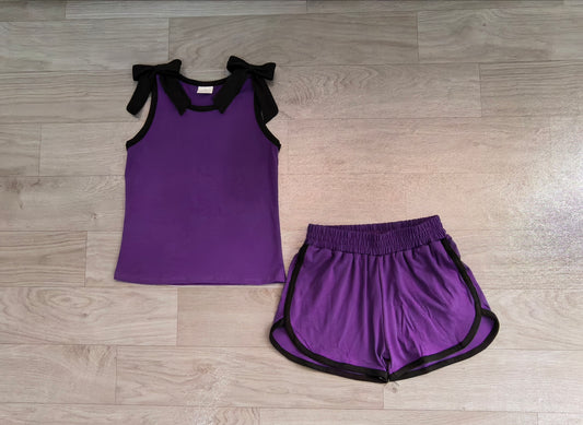 Pre order purple black bow tank shorts set