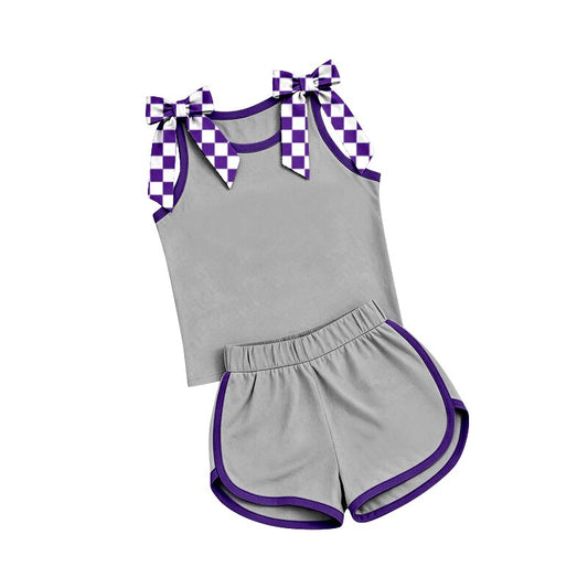 Pre order gray with purple shorts set