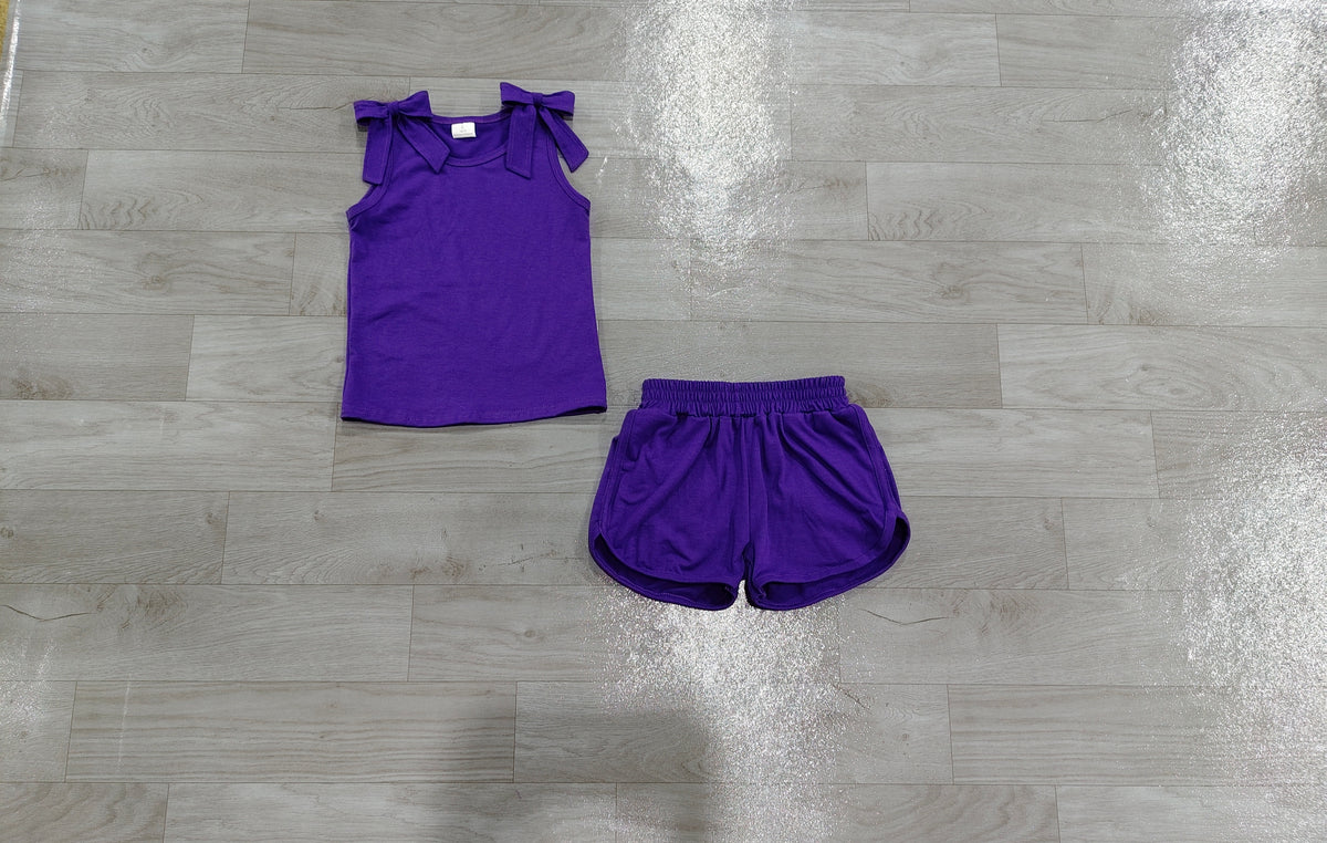 Pre order cotton purple bow shorts sets