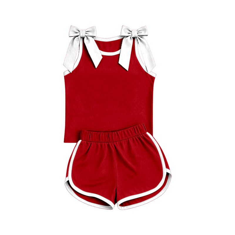 Pre order red and white bow tank shorts set
