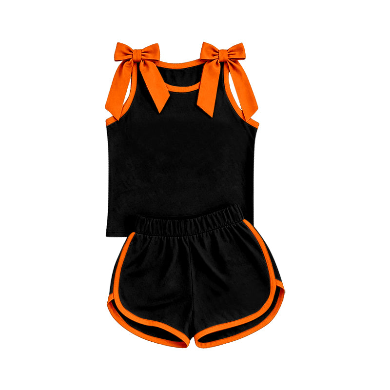 Pre order black and orange bow tank shorts set