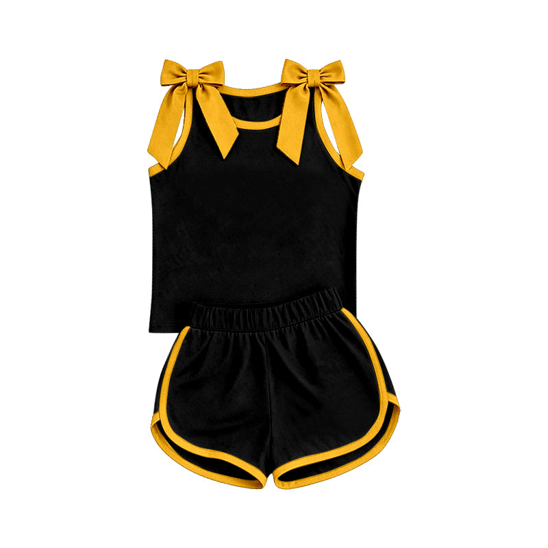 Pre order black and gold bow tank shorts set