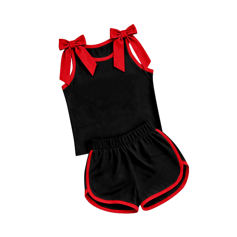 Pre order black red bow tank shorts set