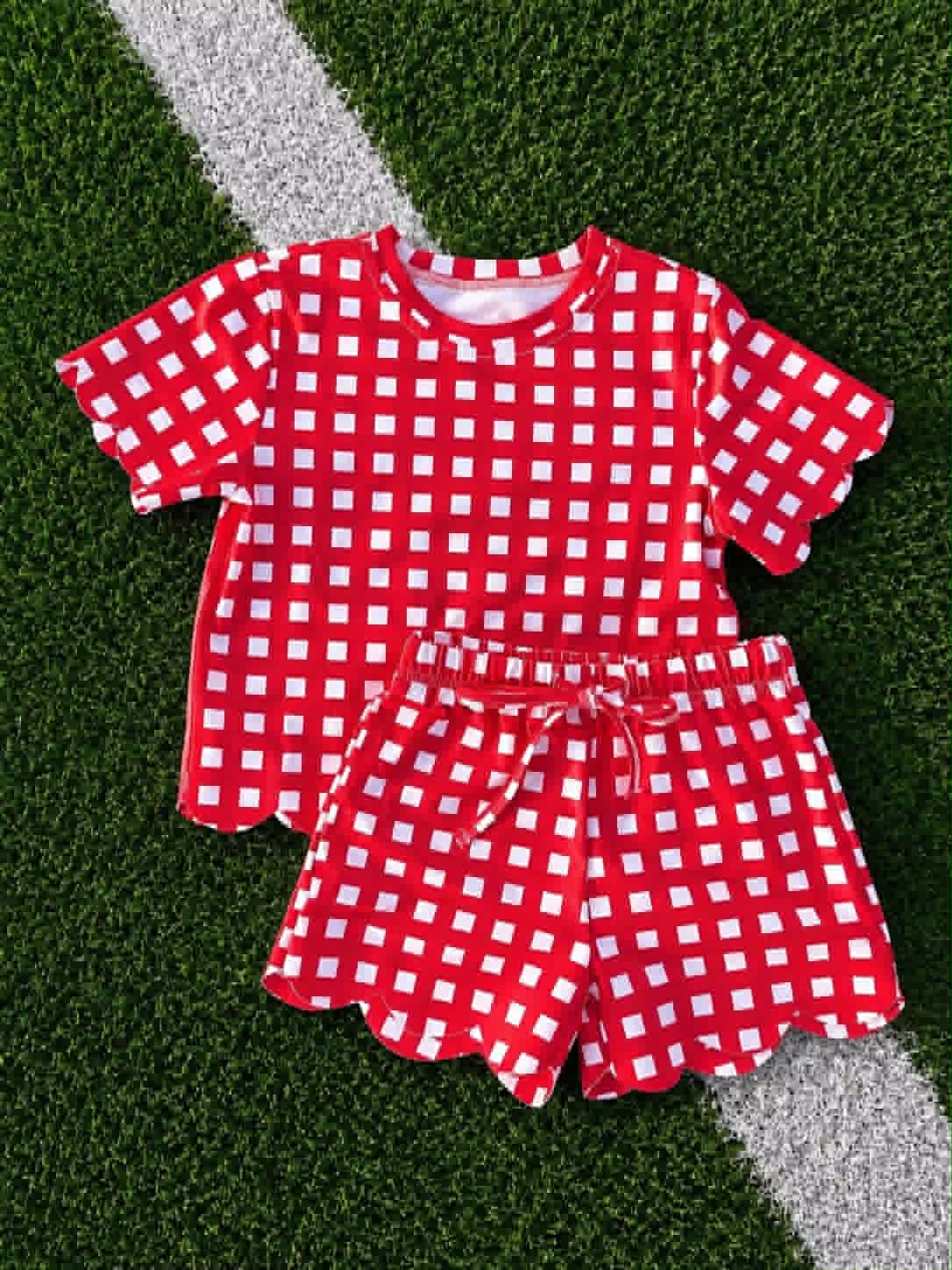 Pre order red gingham scallop shorts set