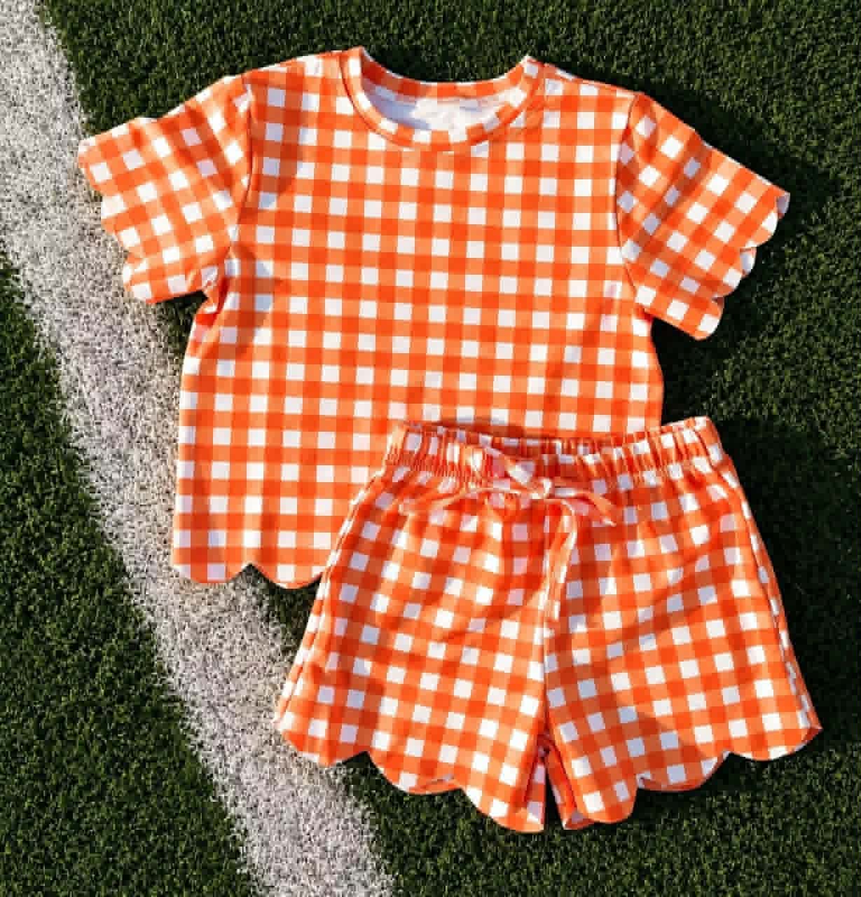 Pre order orange gingham scallop shorts set