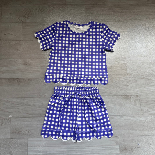 Pre order purple gingham scallop shorts set