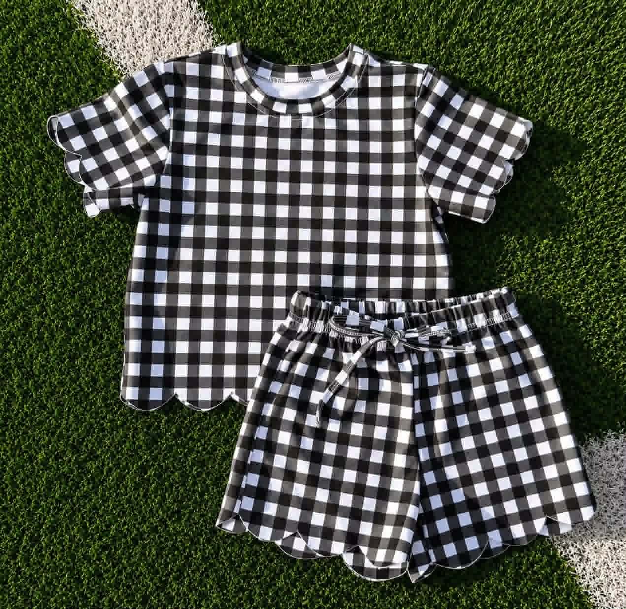 Pre order black gingham scallop shorts set