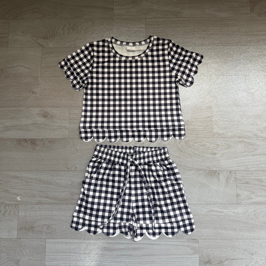 Pre order black gingham scallop shorts set