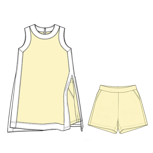 Pre order MOQ 30 girls yellow white sleeveless shorts outfits yoga
