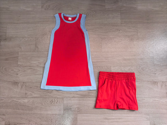 Pre order two pieces red yoga shorts set