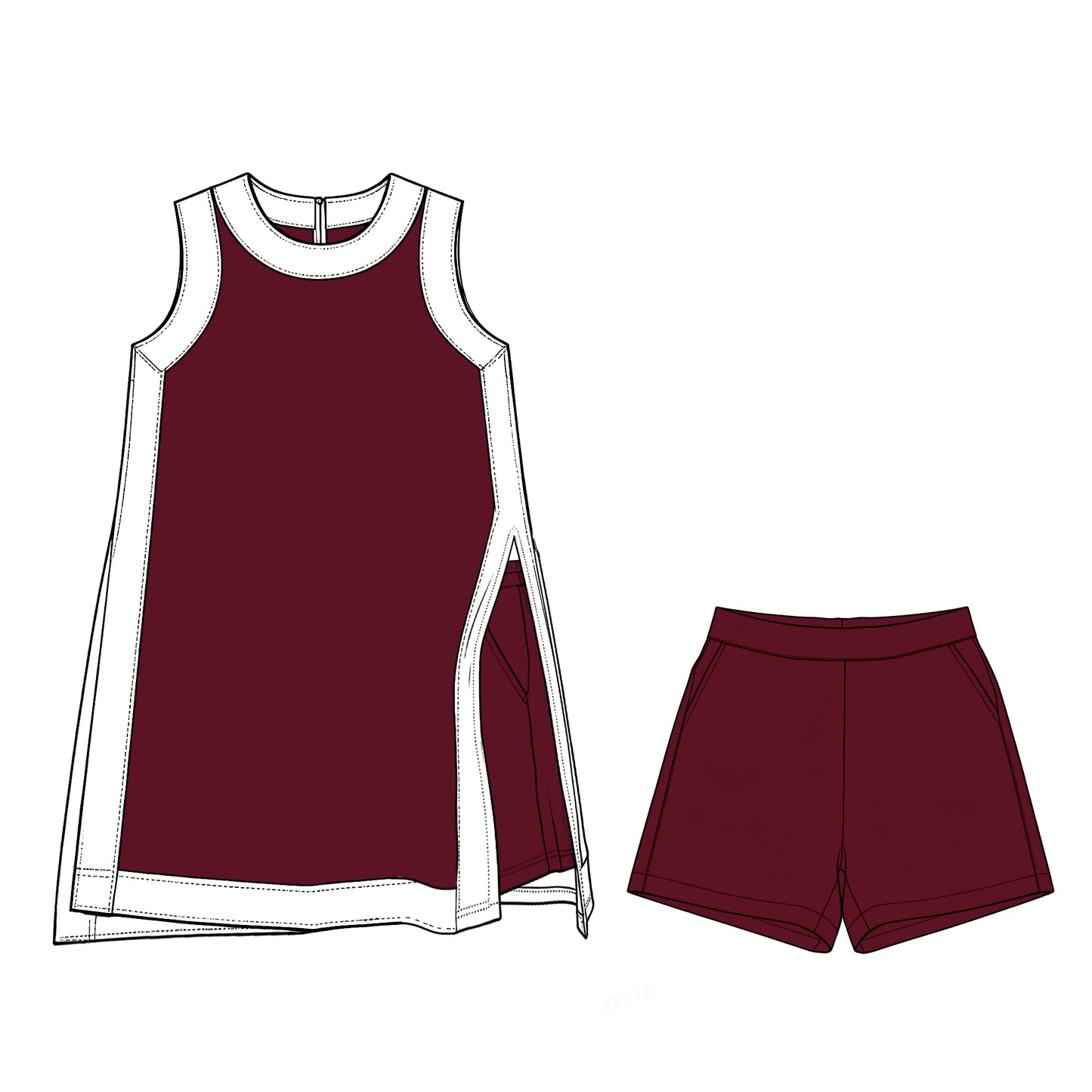 Pre order MOQ 30 girls dark red white sleeveless shorts outfits yoga