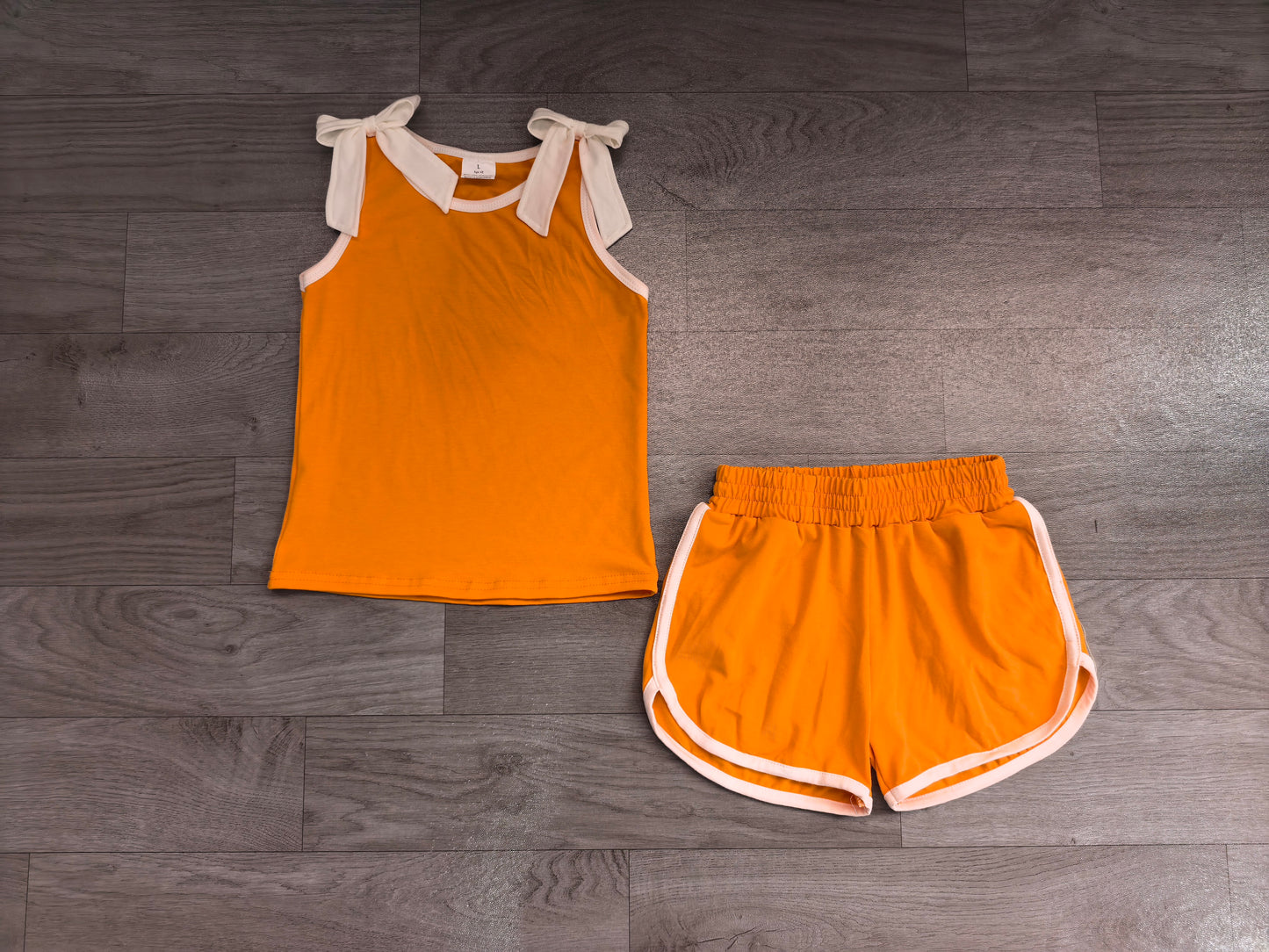 Pre order orange with white bow shorts set