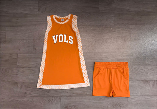 Pre order digital print vols two pieces orange yoga shorts set
