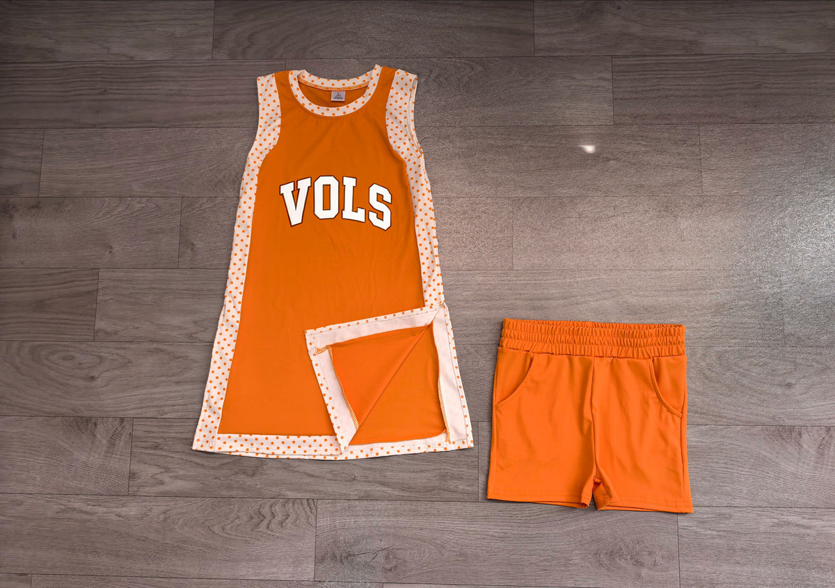 Pre order digital print vols two pieces orange yoga shorts set