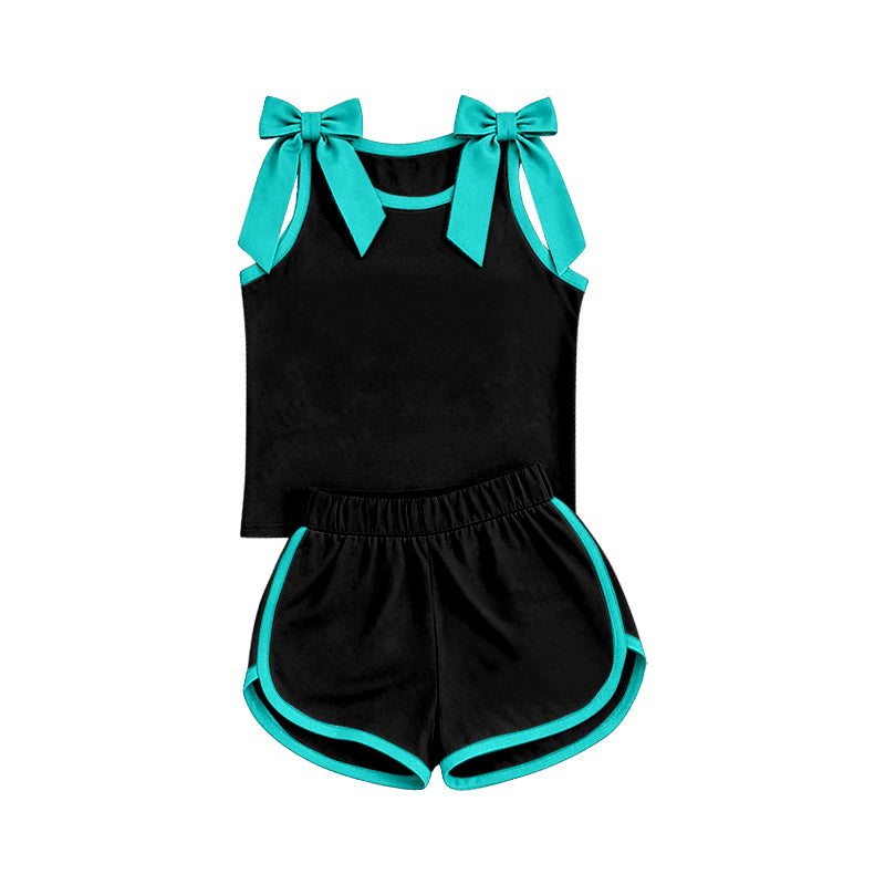 Pre order black teal bow shorts set