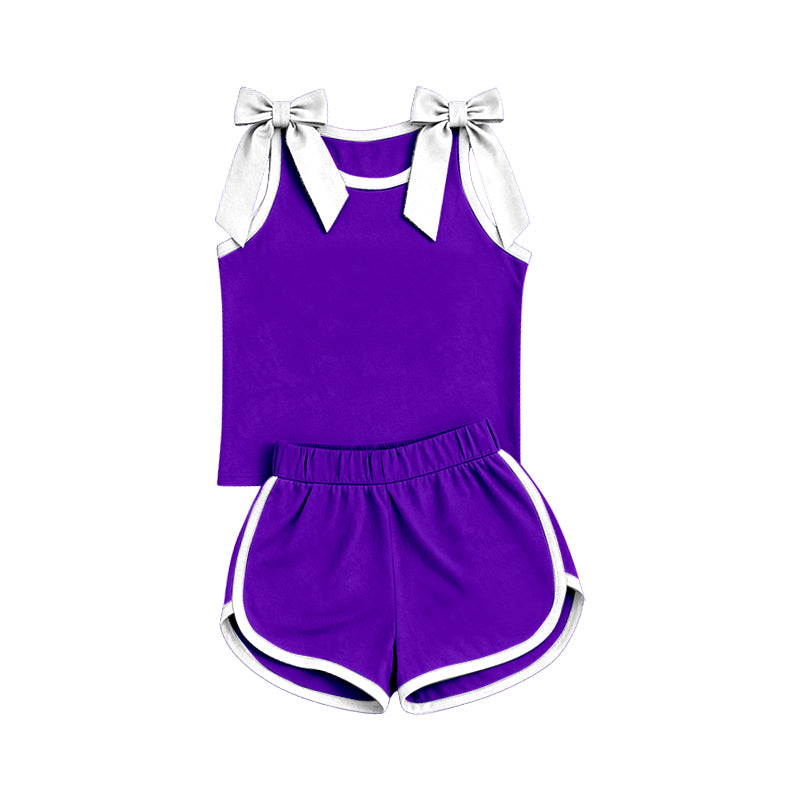 Pre order purple white bow shorts set